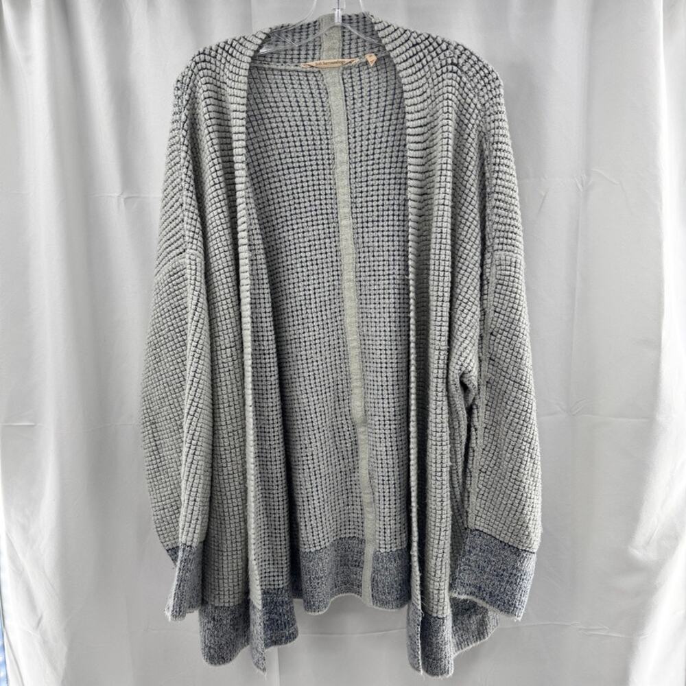 Soft Surroundings Carissa Open Front Waffle Knit Cardigan Plus Sz 3X Blue White